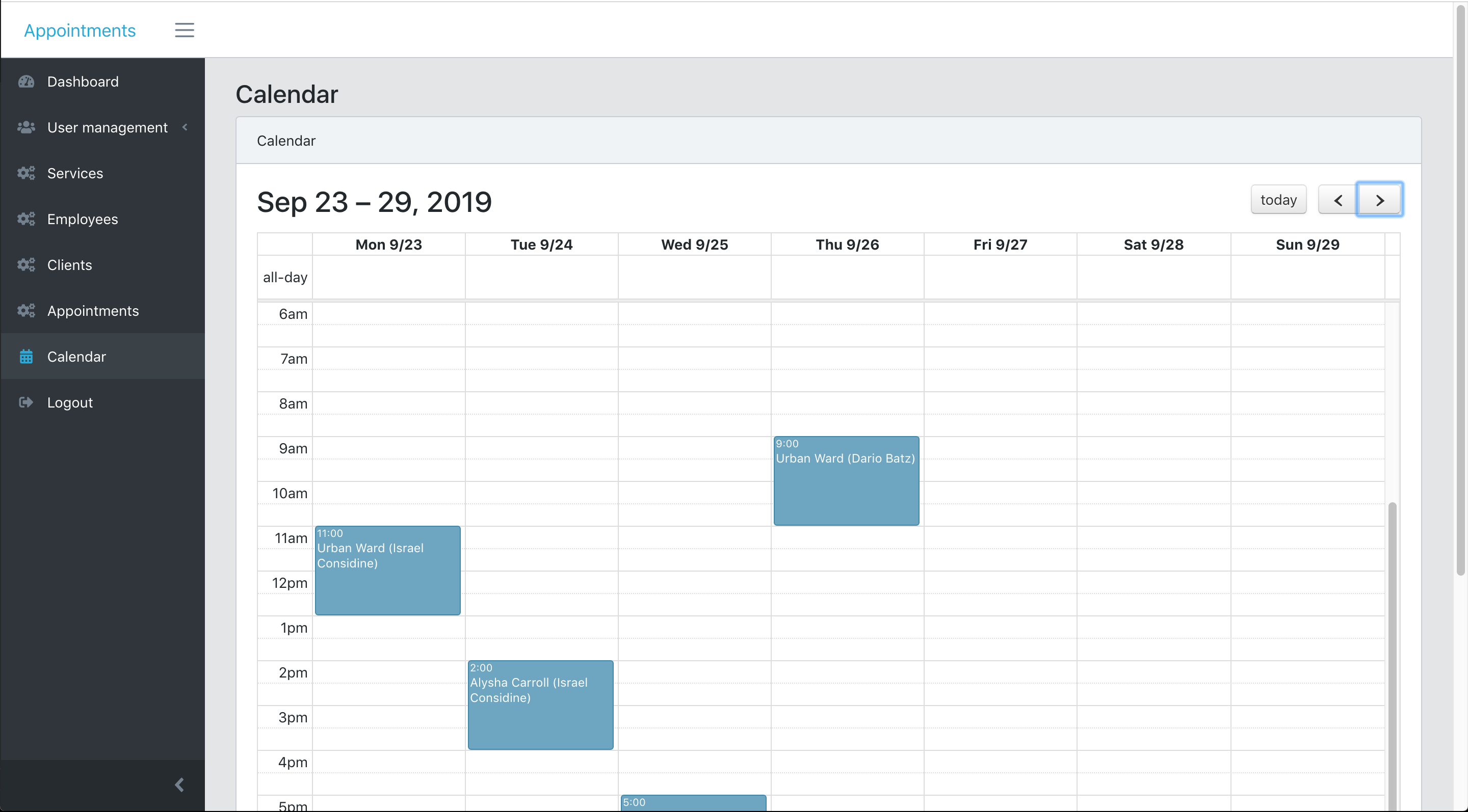 Laravel Appointments calendar