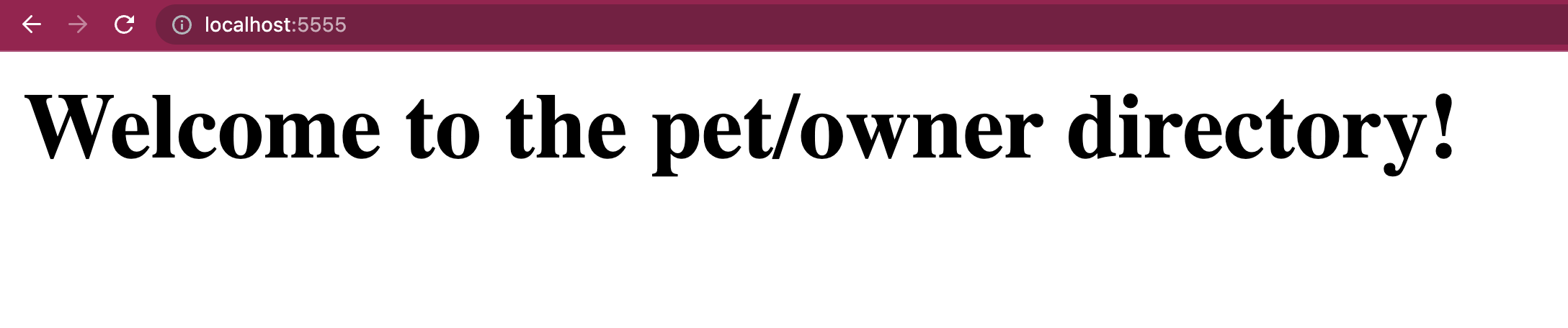 h1 text "Welcome to the pet/owner directory!" in Google Chrome