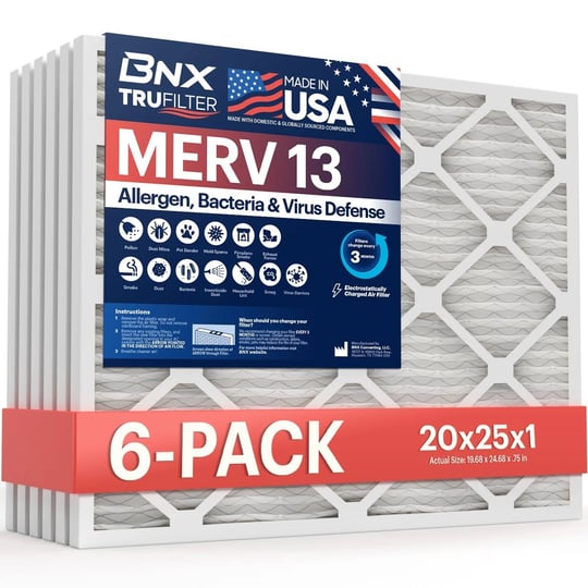 bnx-trufilter-20x25x1-air-filter-merv-13-6-pack-made-in-usa-electrostatic-pleated-air-conditioner-hv-1