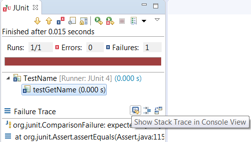 show junit failure trace in console view