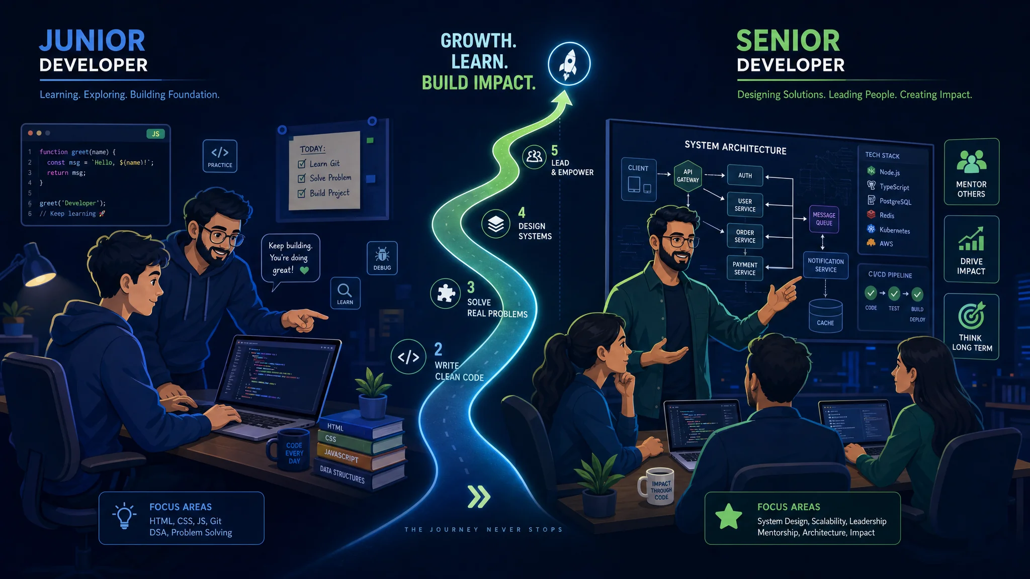Advancing from Junior to Senior Developer: Skills, Behaviors, and Timelines