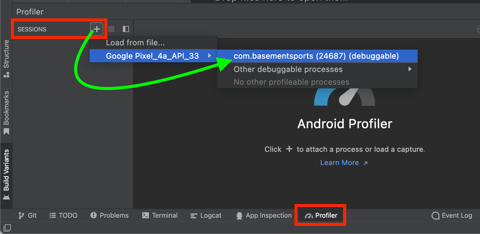 Android Studio Profiler Session