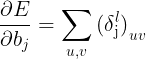 $${{\partial E} \over {\partial {b_j}}} = \sum\limits_{u,v} {{{(\delta {\rm{j}}^l)}{uv}}} $$