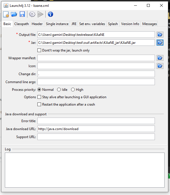 An image showing how the "Basic" panel in Launch4J should look like.