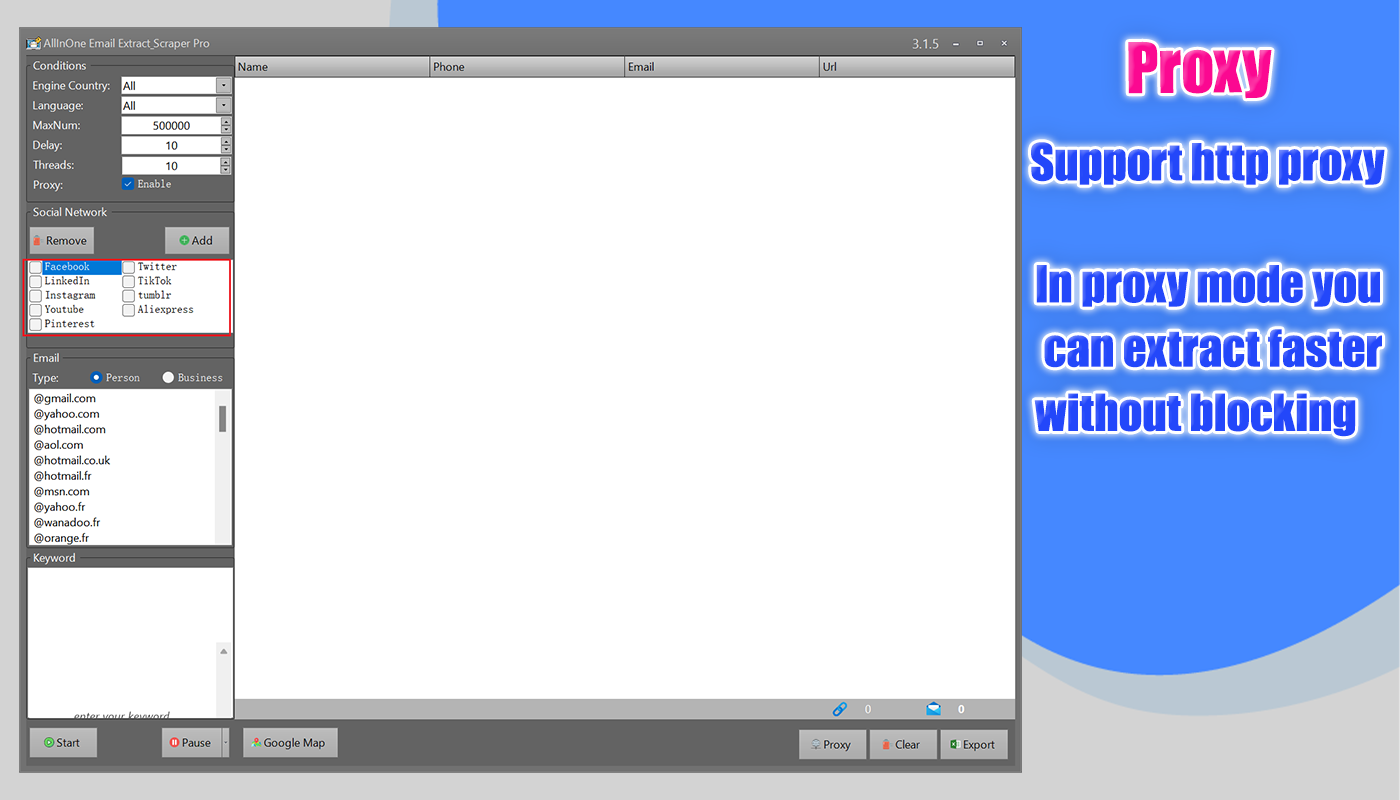 AllInOne Email Extract & Scraper Pro with Proxy-Email scraper python,Email grab software,Email crawler software,Email address harvester,Email finder software,Email scraper chrome