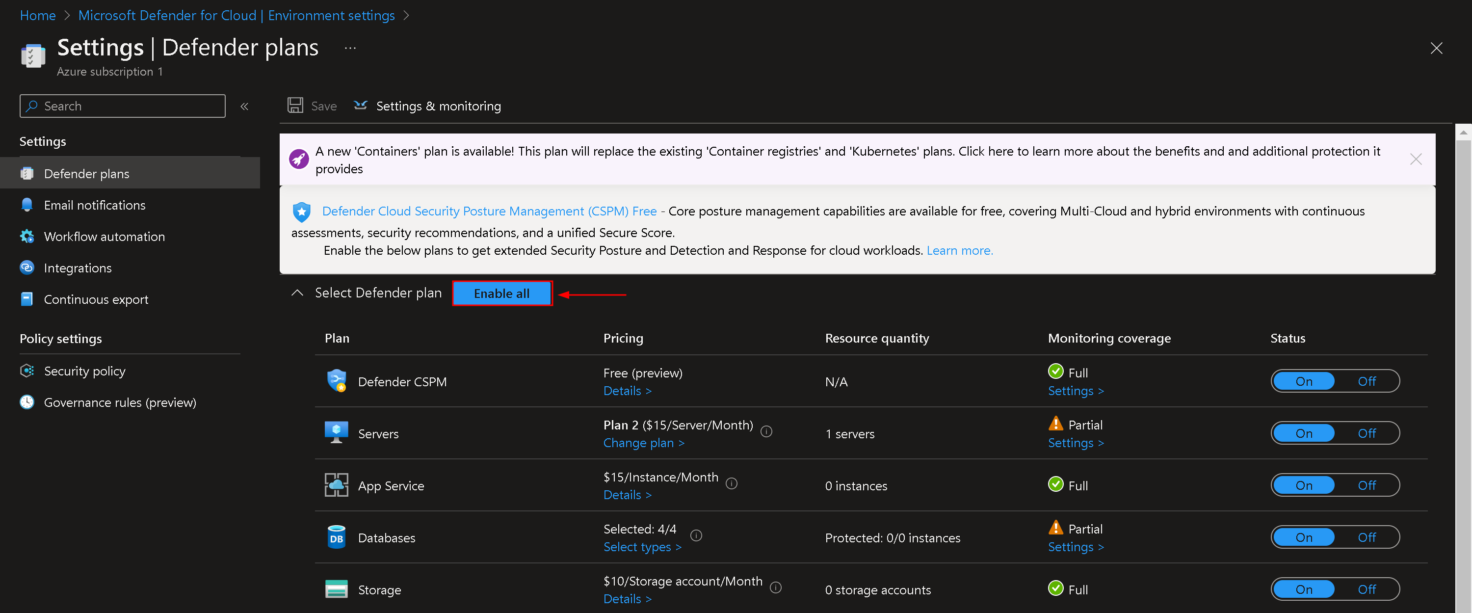 Enable All Microsoft Defender for Cloud Plans