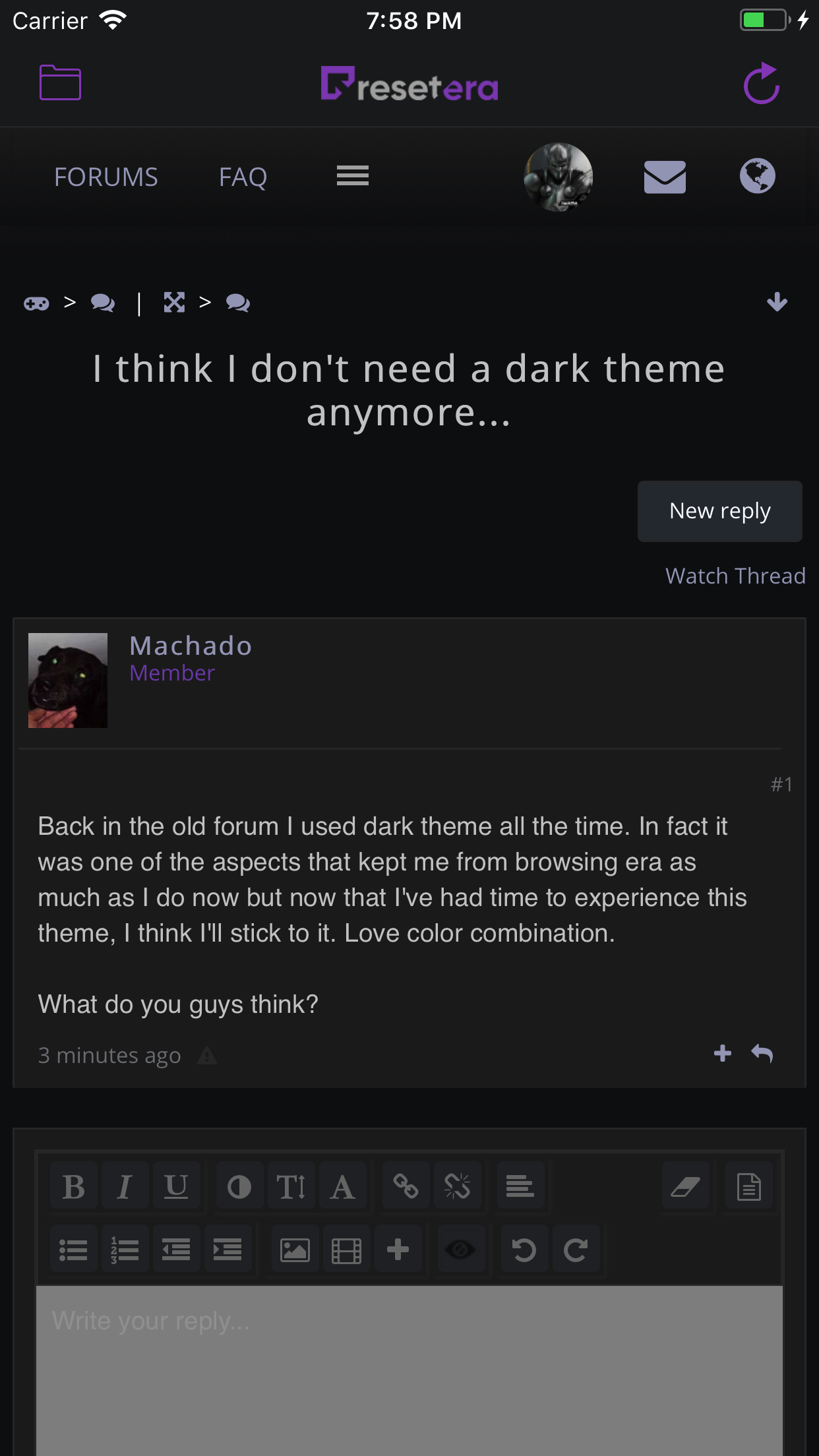 Image of the app with dark theme