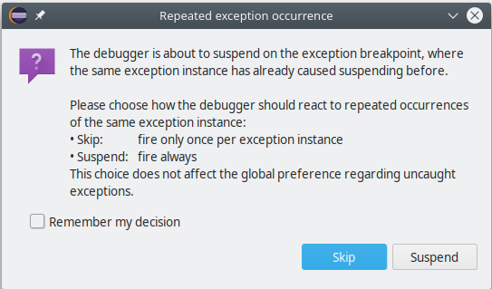 dialog exception recurrence