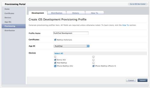 Creating a Provisioning Profile in the iOS Provisioning Portal