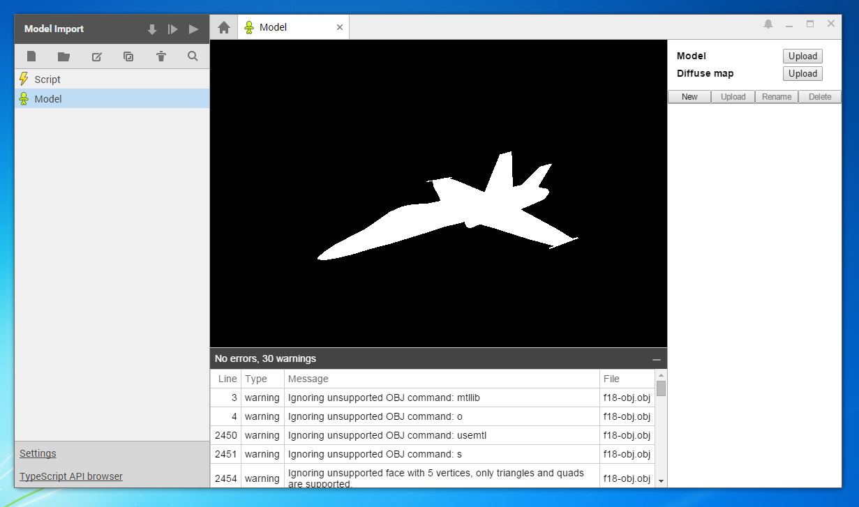 Importing a plane with the OBJ importer