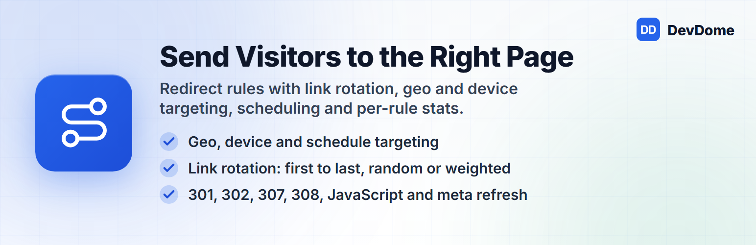 DevDome Redirect Manager, free WordPress redirect plugin with geo and device targeting