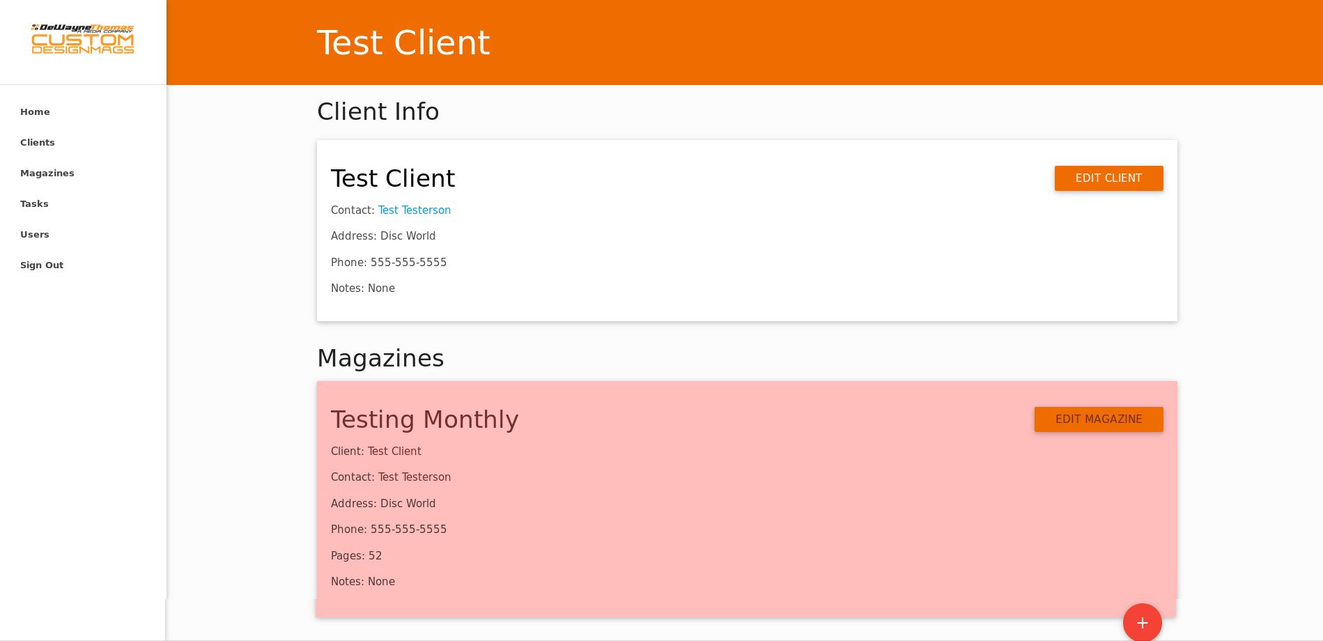 Specific client's page