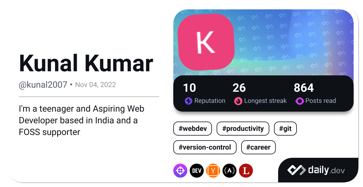 Kunal Kumar's Dev Card