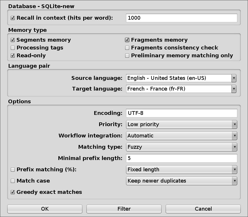 Total Recall options window