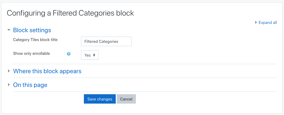 Settings screen of block