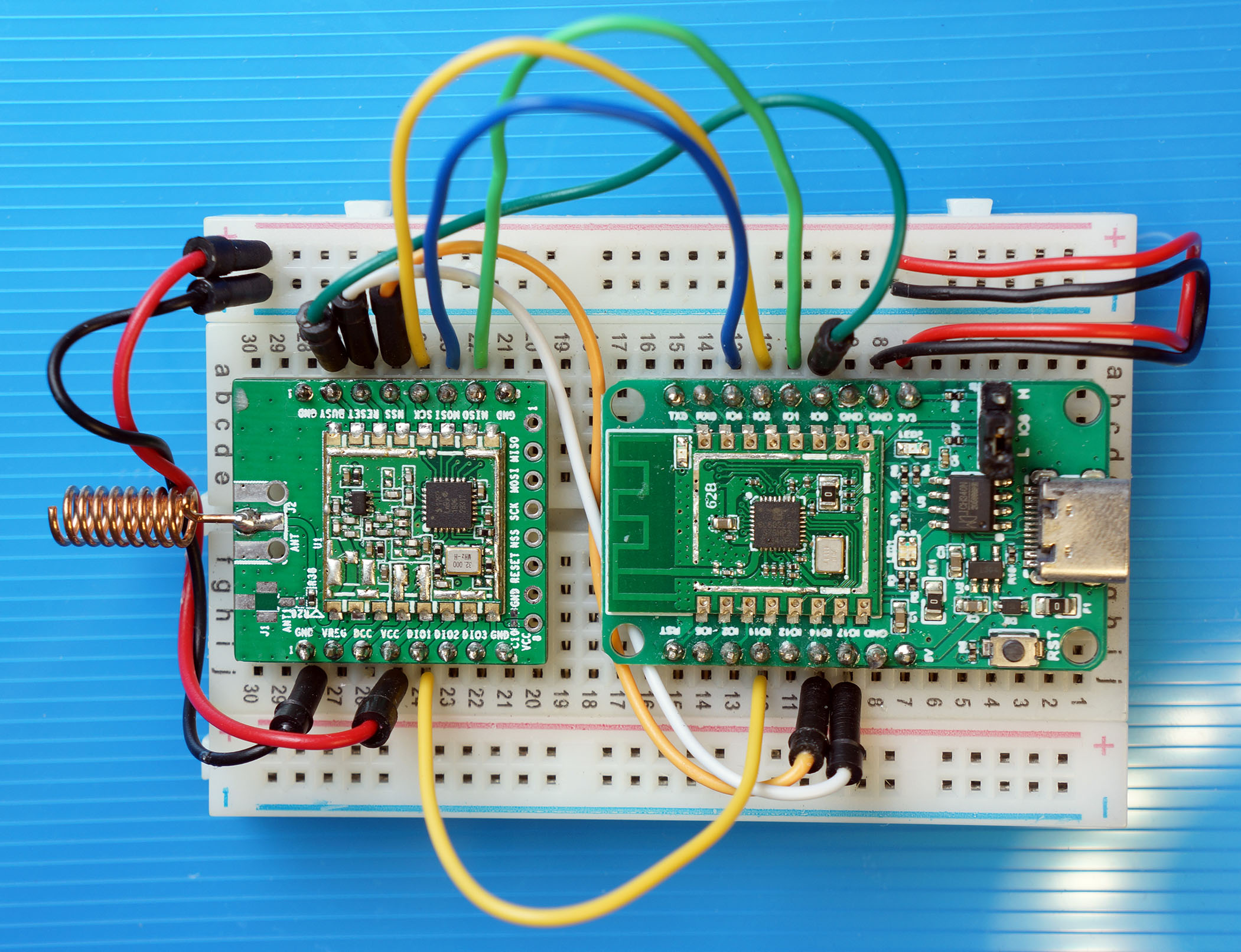 PineCone BL602 RISC-V Board connected to Pine64 RFM90 LoRa Module