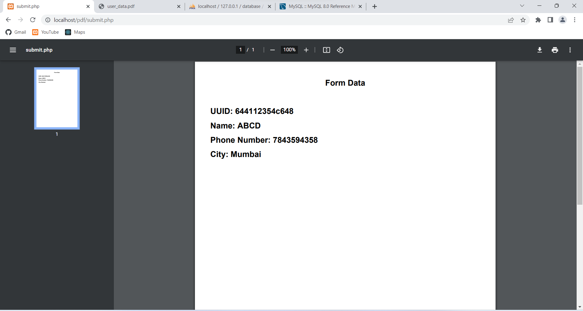 Screenshot of Contact Form