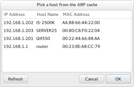 ARP Cache window for gWakeOnLAN 0.6