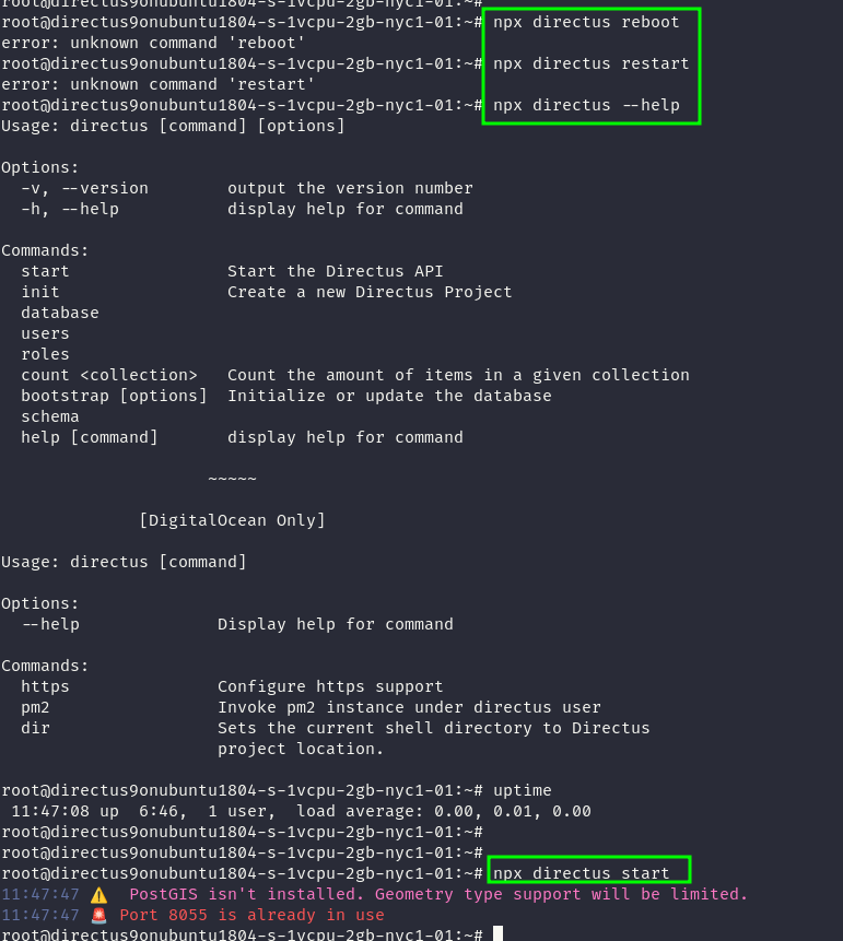npx directus restart/reboot = unknown command · directus directus ...