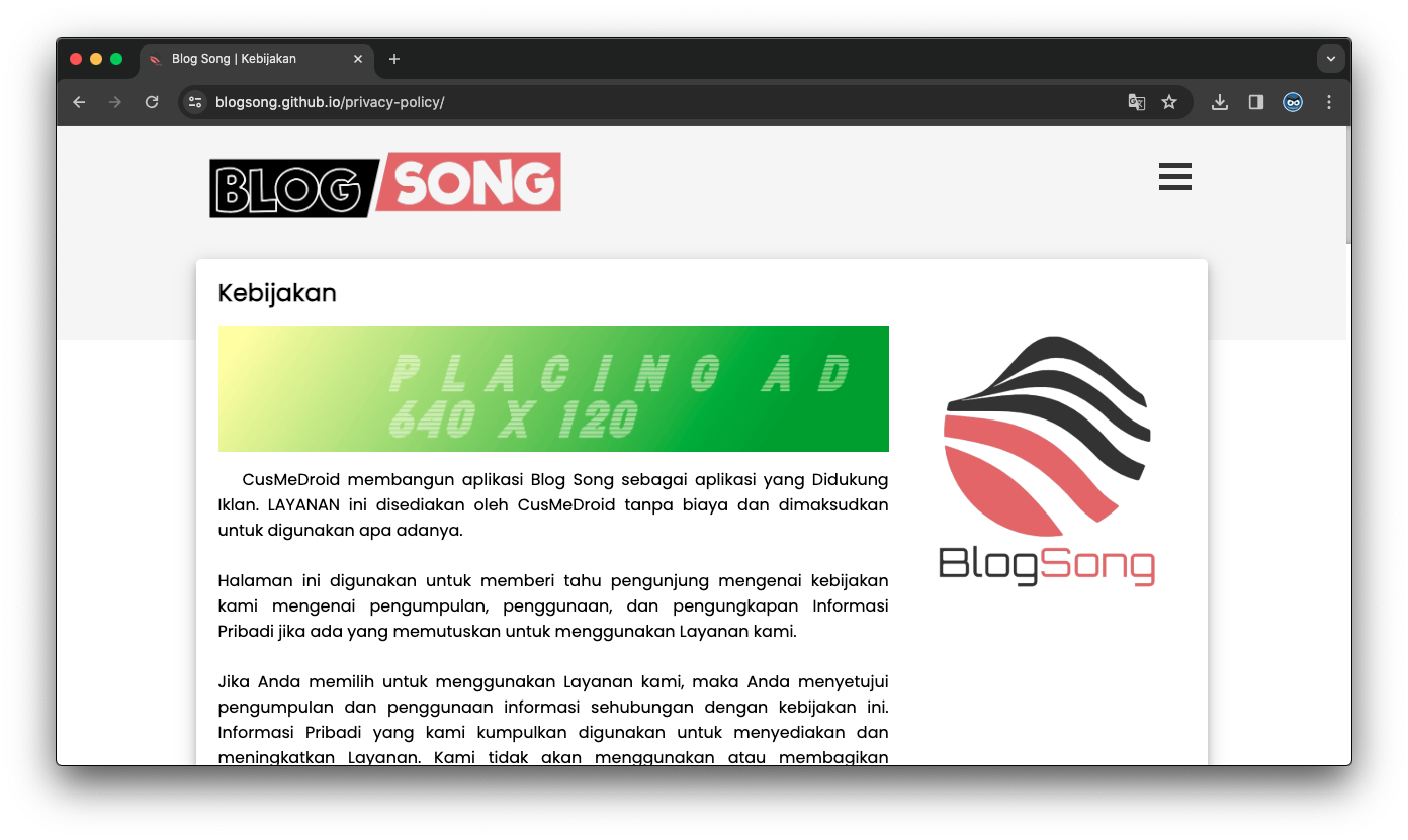 Blog Song | Screenshot Website