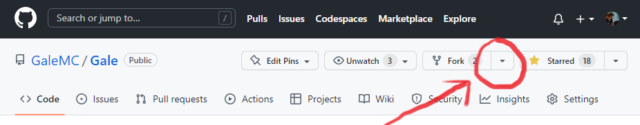 Click "Fork" in the top-right corner of the Gale project page