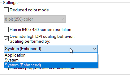 Windows 10 DPI DPI options for compatibility mode