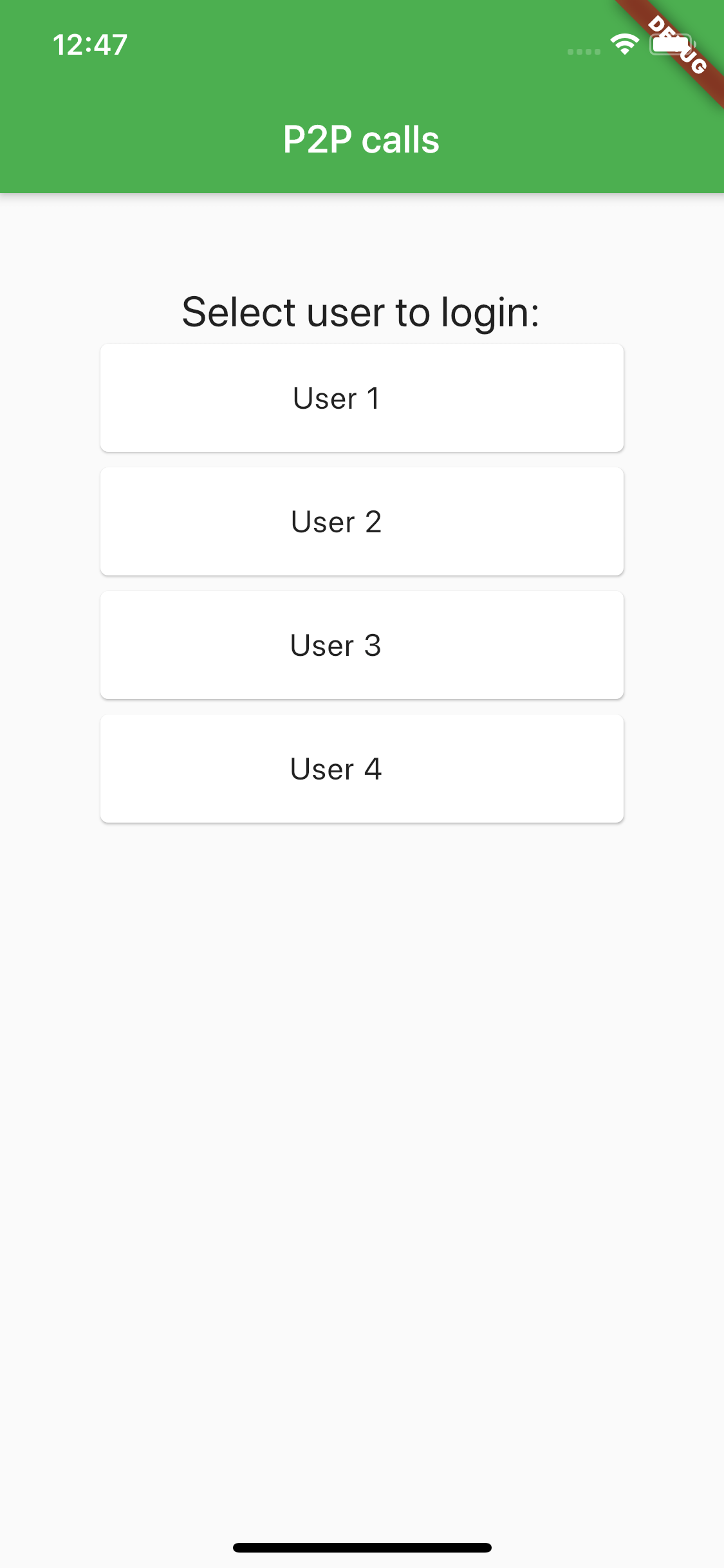 Flutter P2P Calls code sample, login