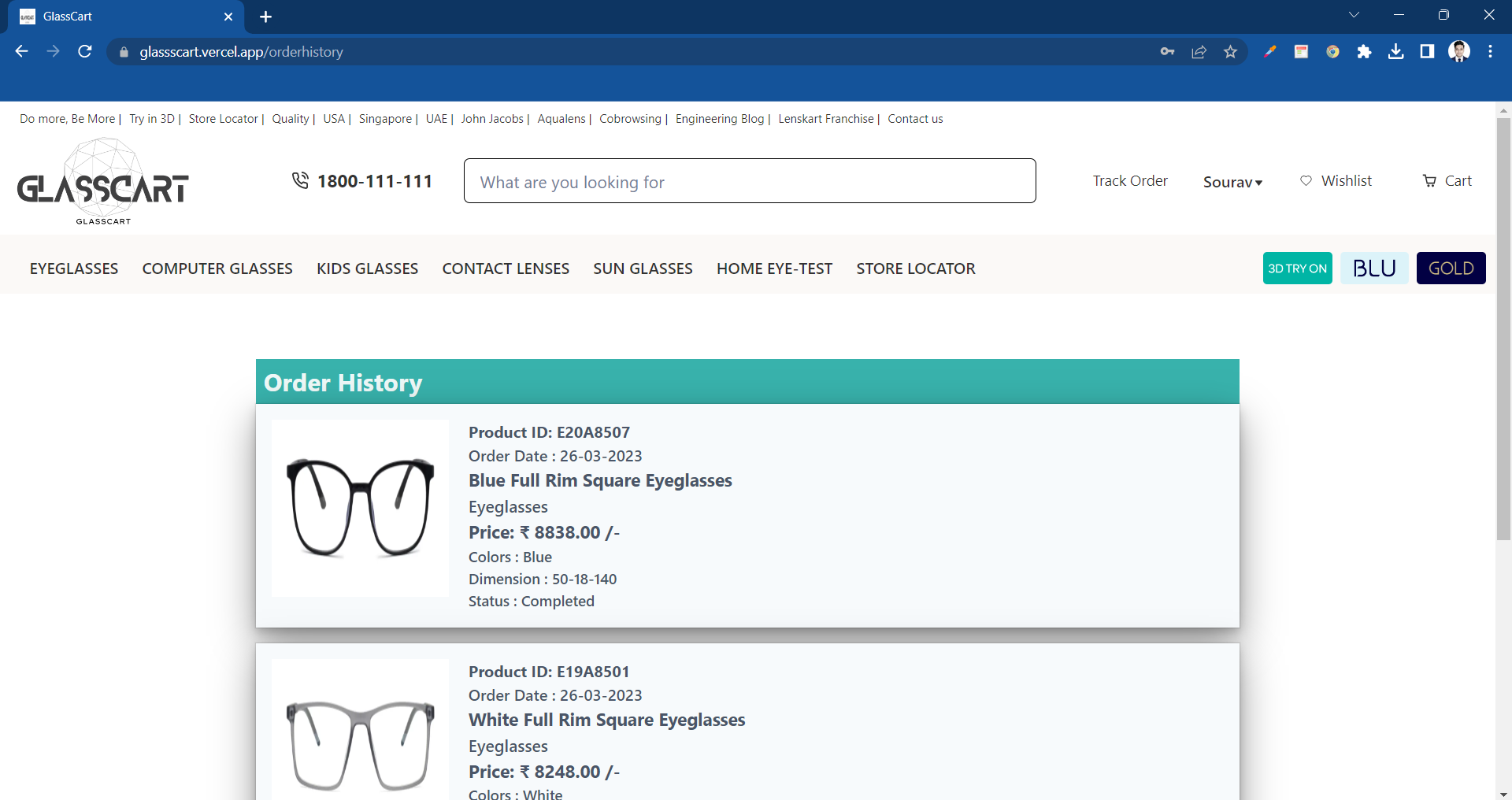 Order History page