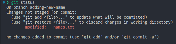 git status in a terminal