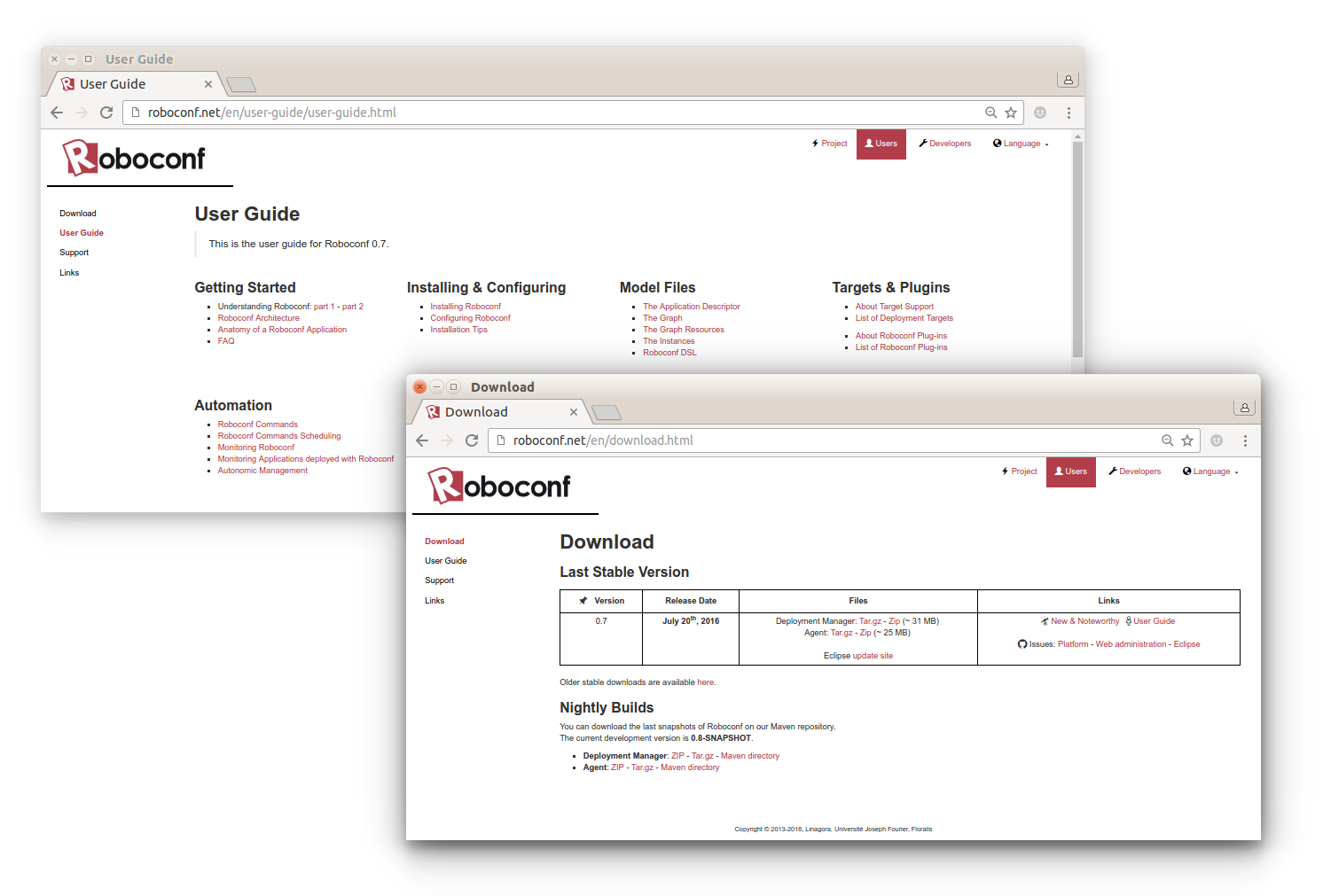 Roboconf's web site overview