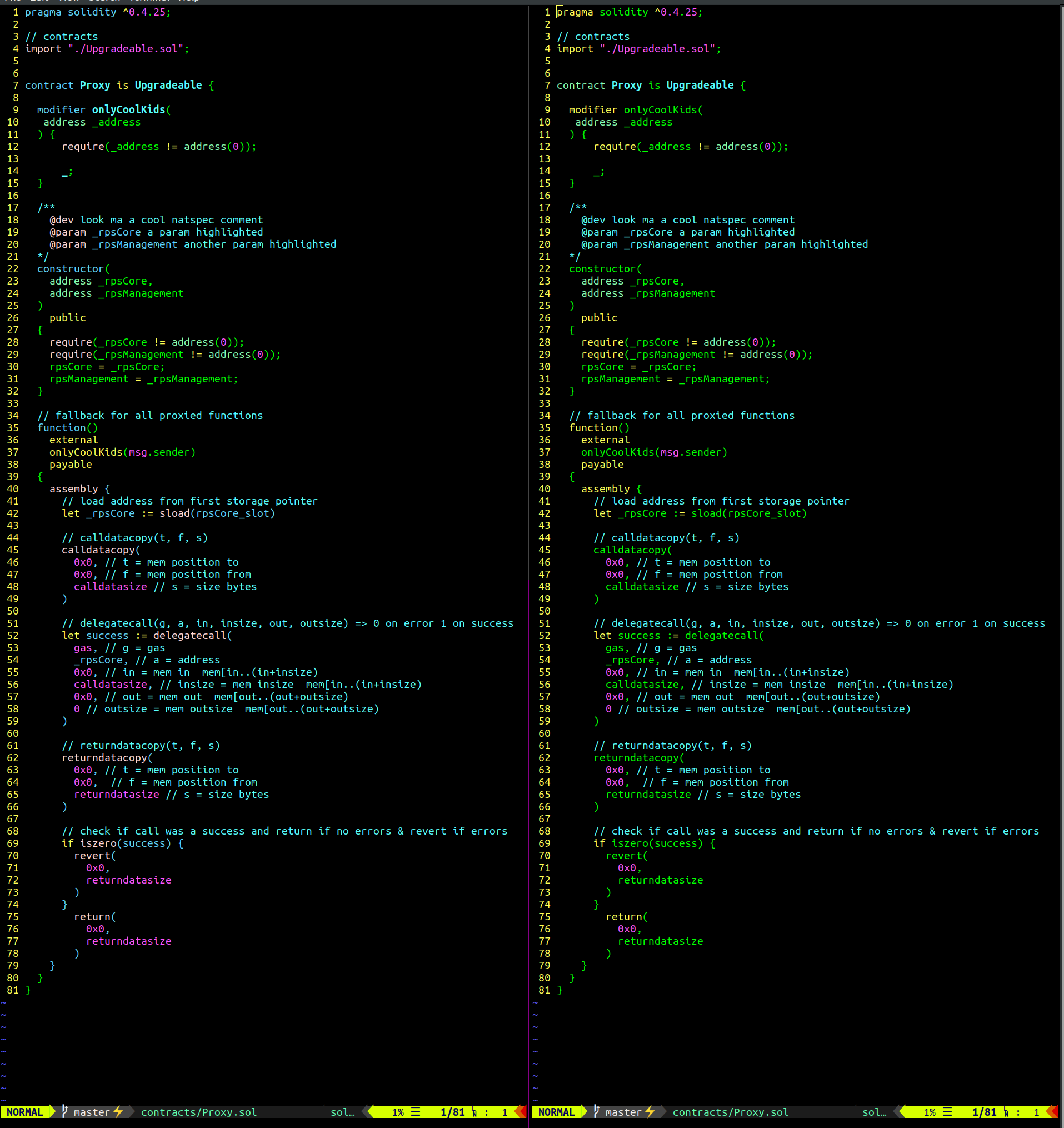 vim-solidity before & after