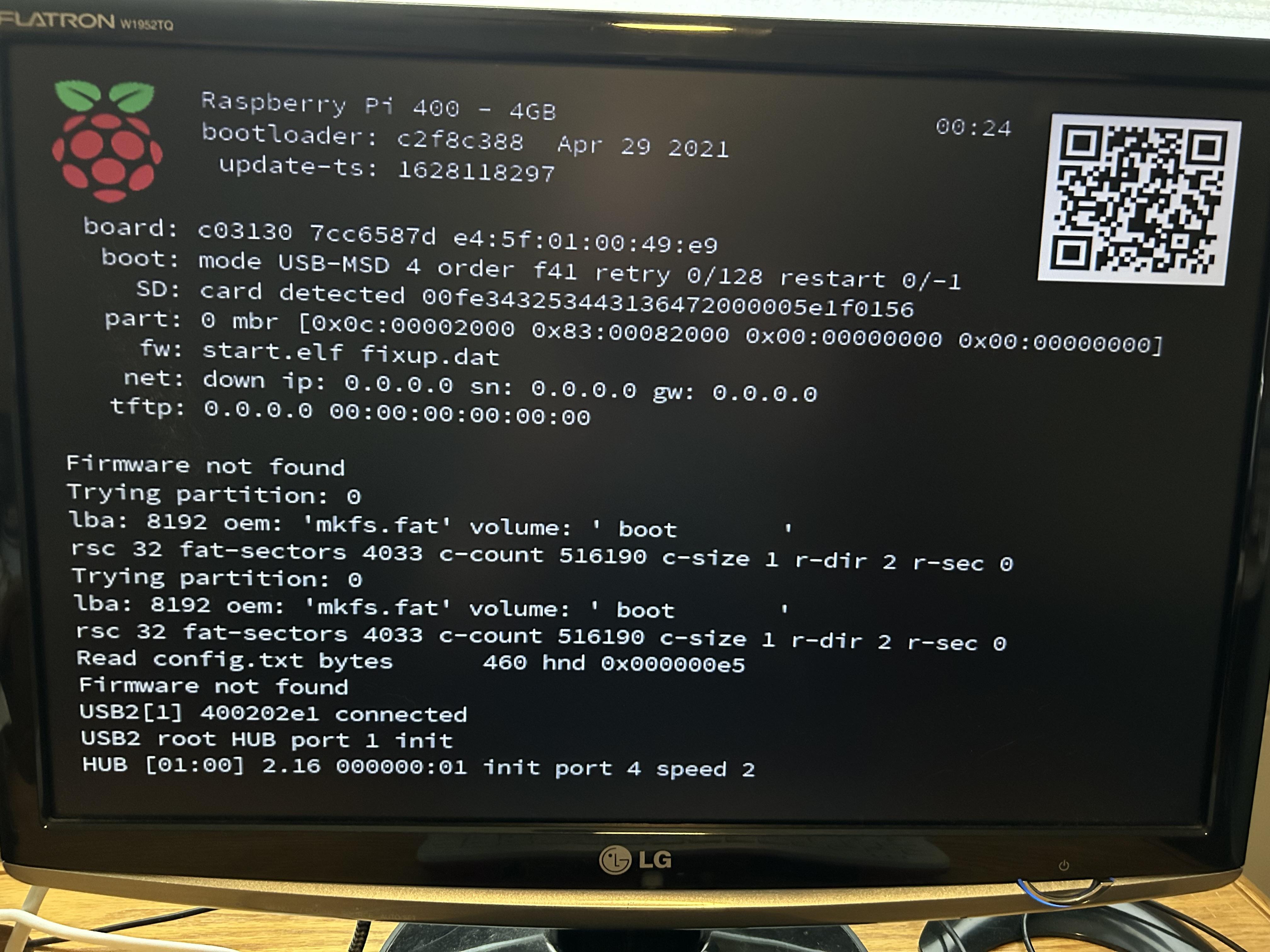 boot screen showing bootloader info