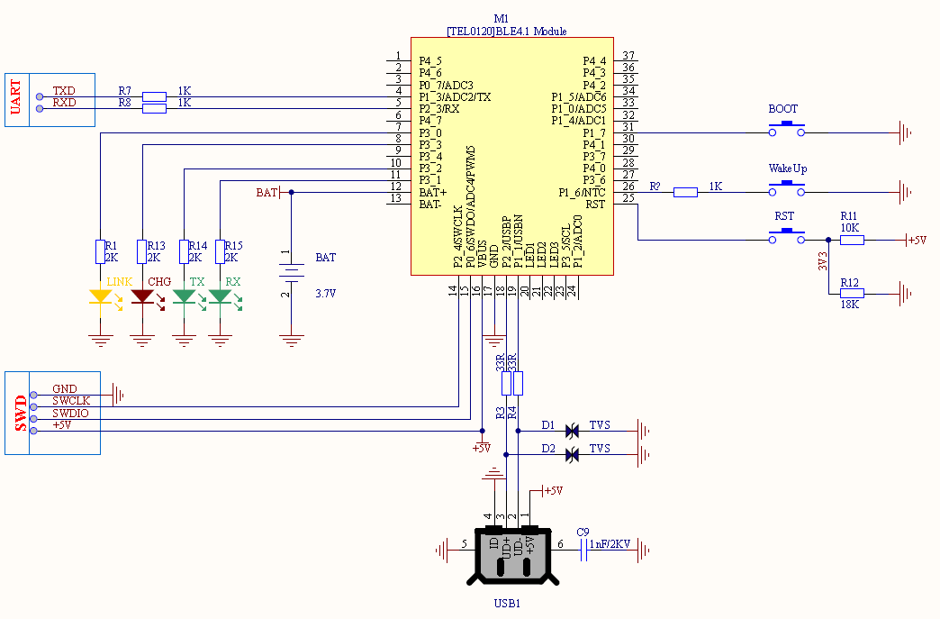 Fig1: BLE4.1模块最小系统原理图