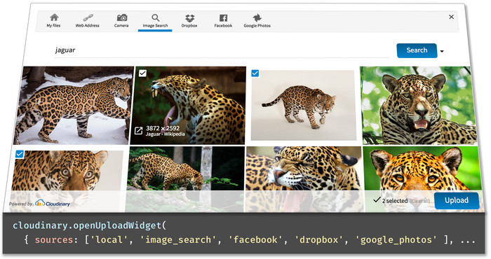JavaScript Upload widget with third party media sources