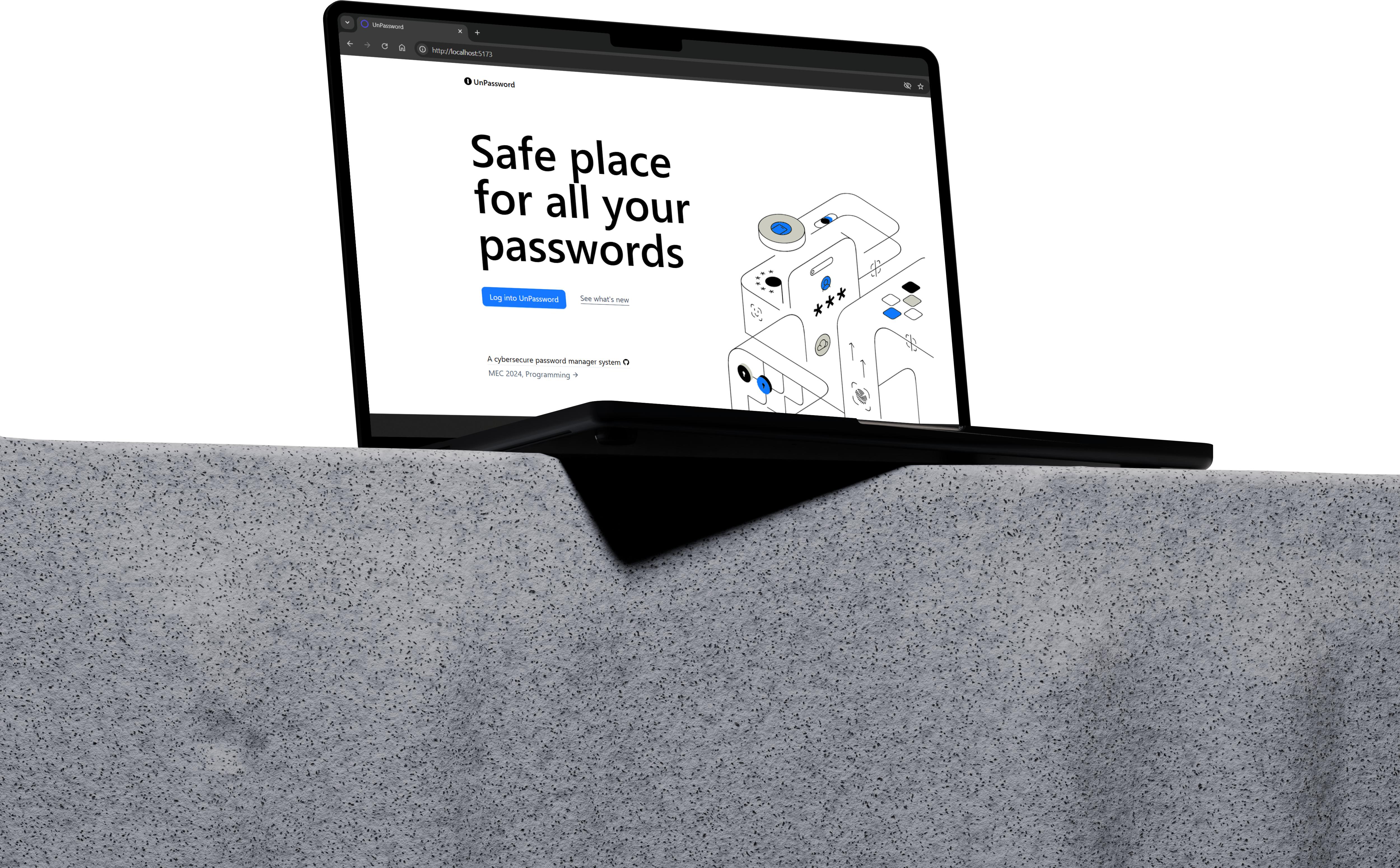 Mockup of UnPassword landing page