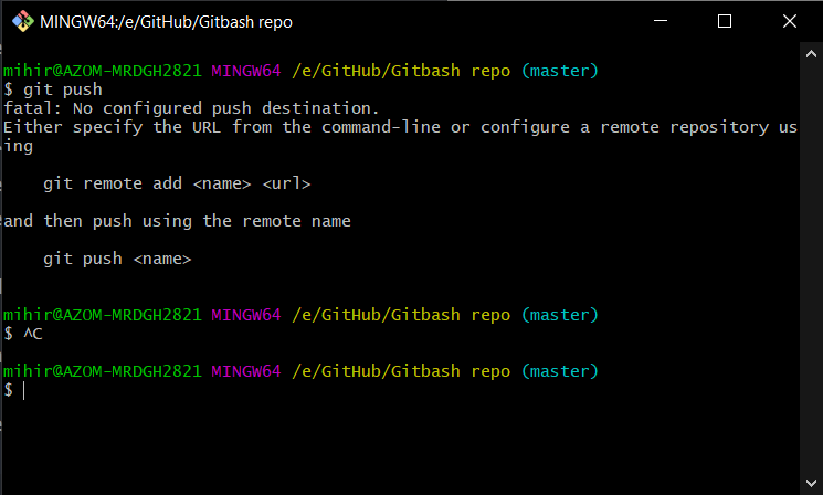 GitBash having no remote Repository