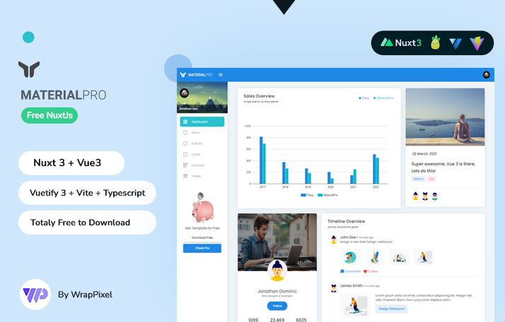 MaterialPro Free NuxtJs Admin Template Demo Screenshot