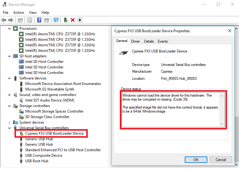 ocam firmware update error