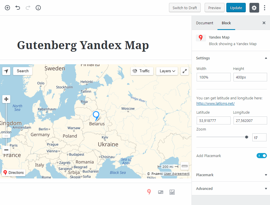 Yandex Maps for Gutenberg Banner