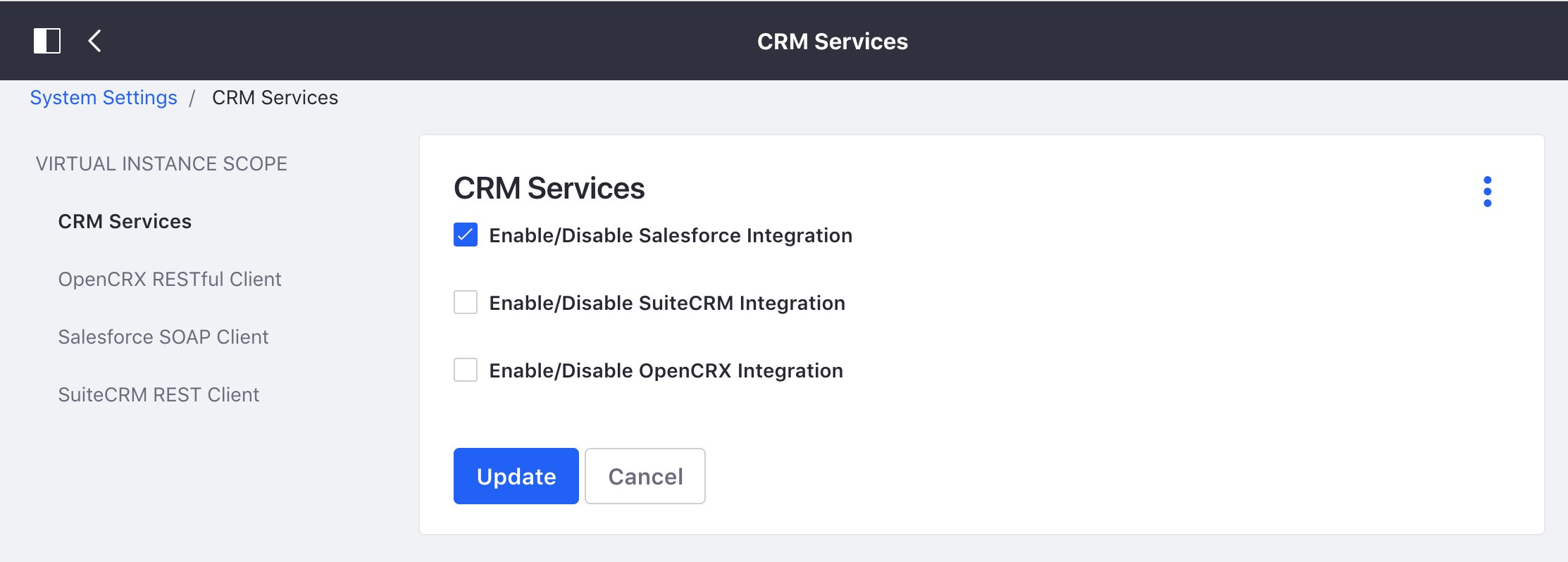 Figure 4 - Liferay CRM Integration Sample - Enable CRM Service Configuration