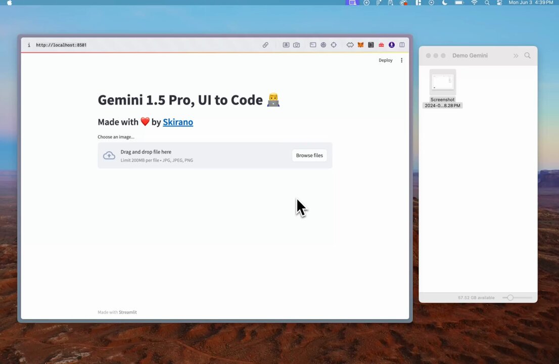 Gemini UI to Code Streamlit App
