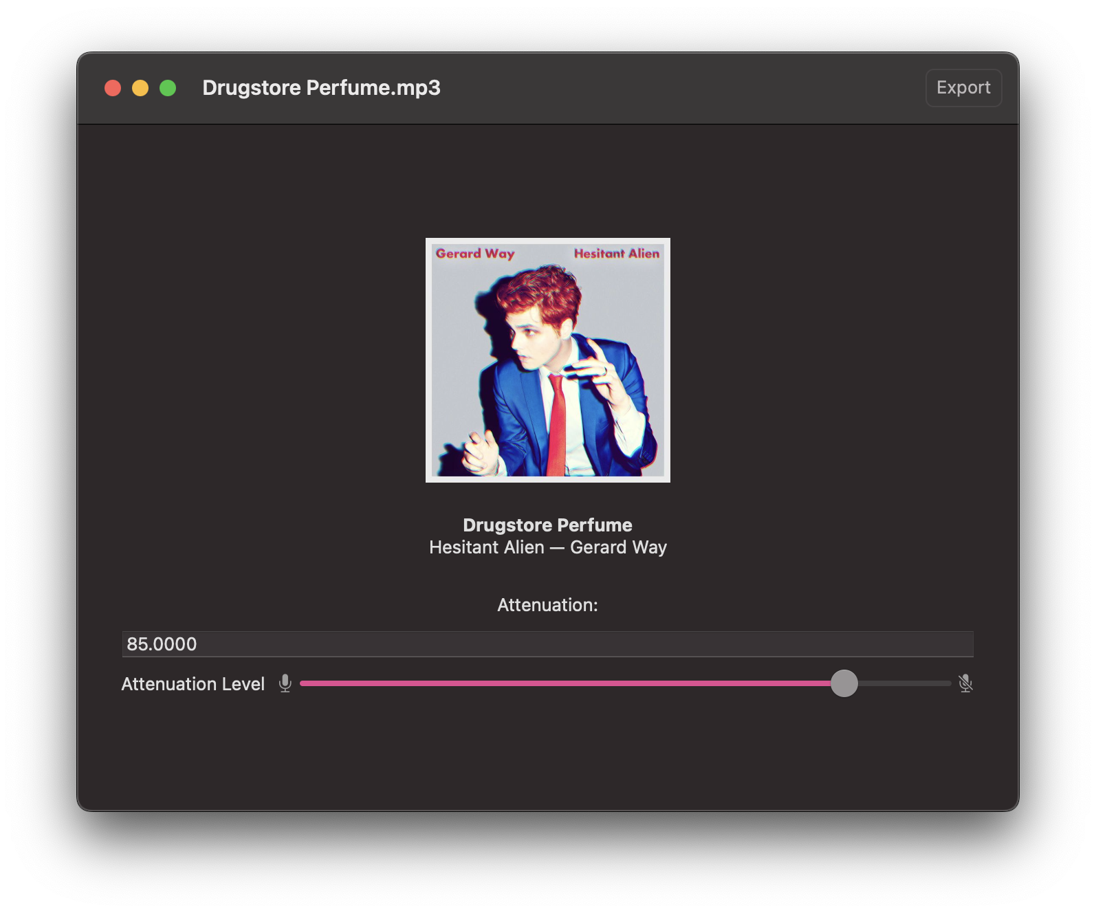 Screenshot of the application on macOS with 'Drugstore Perfume' by Gerard Way