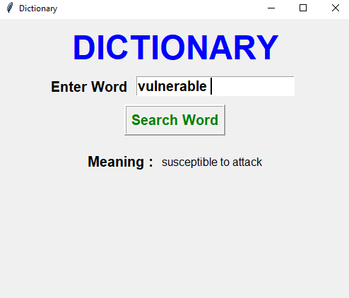 Sample output of dictionary script