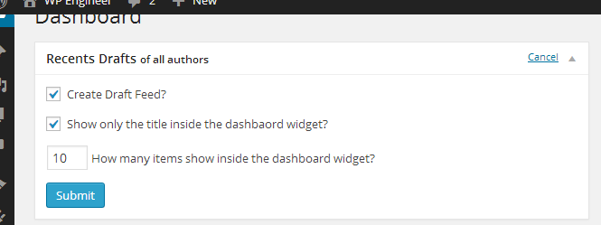 Dashboard Widget Settings