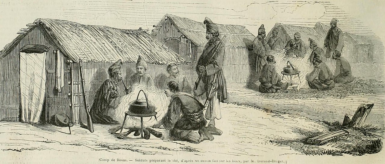 Jean-Baptiste Henri Durand-Brager, Gaúchos preparando mate (acampamento do exército de Juan Manuel de Rosas). L'Illustration [VII]{.smallcaps} (177), 1846