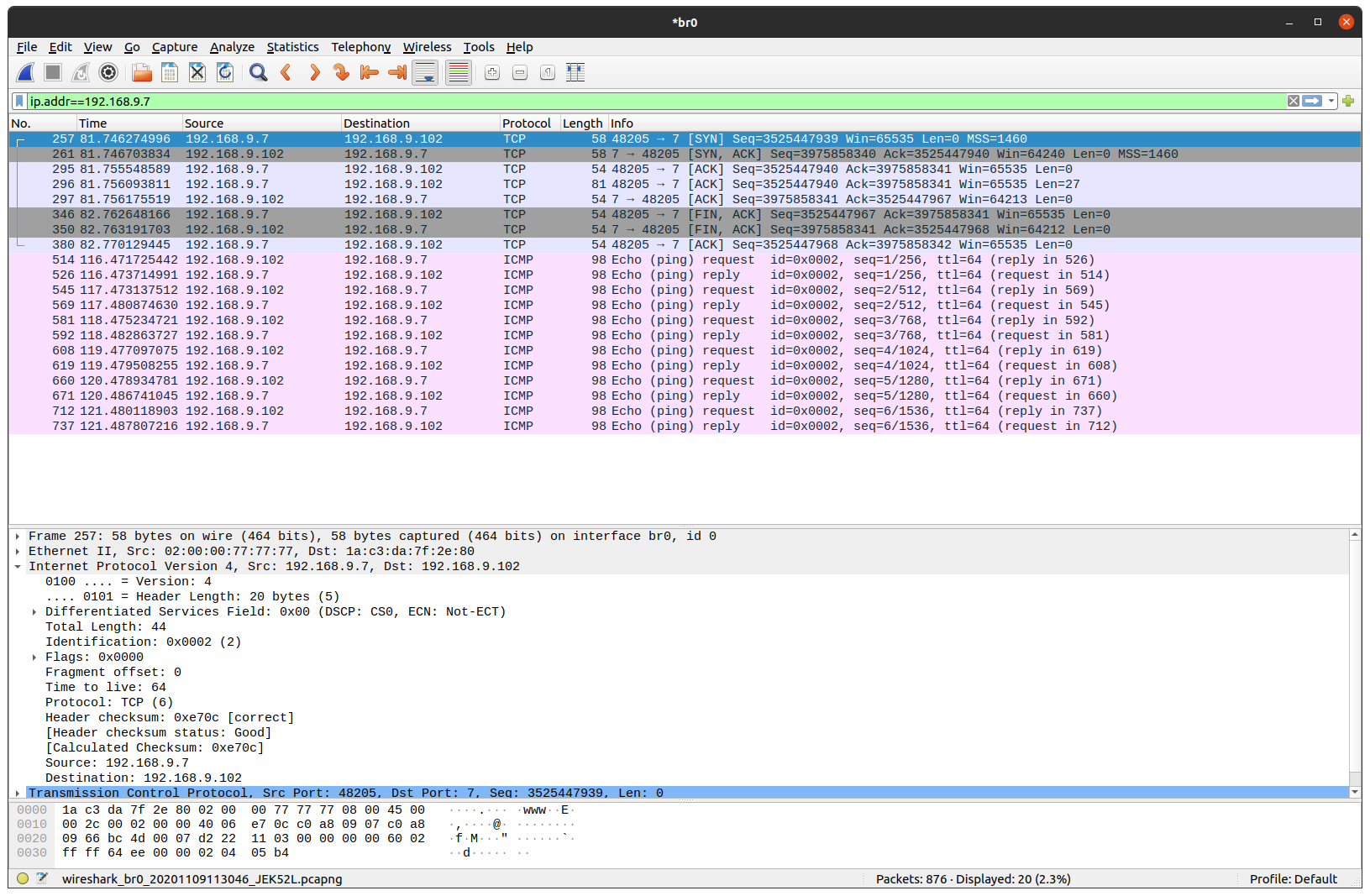 Sample PyTCP log output