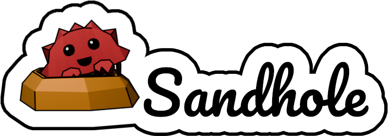 The Sandhole logo, with Ferris partially inside a sandhole and the name "Sandhole" written in cursive beside them.