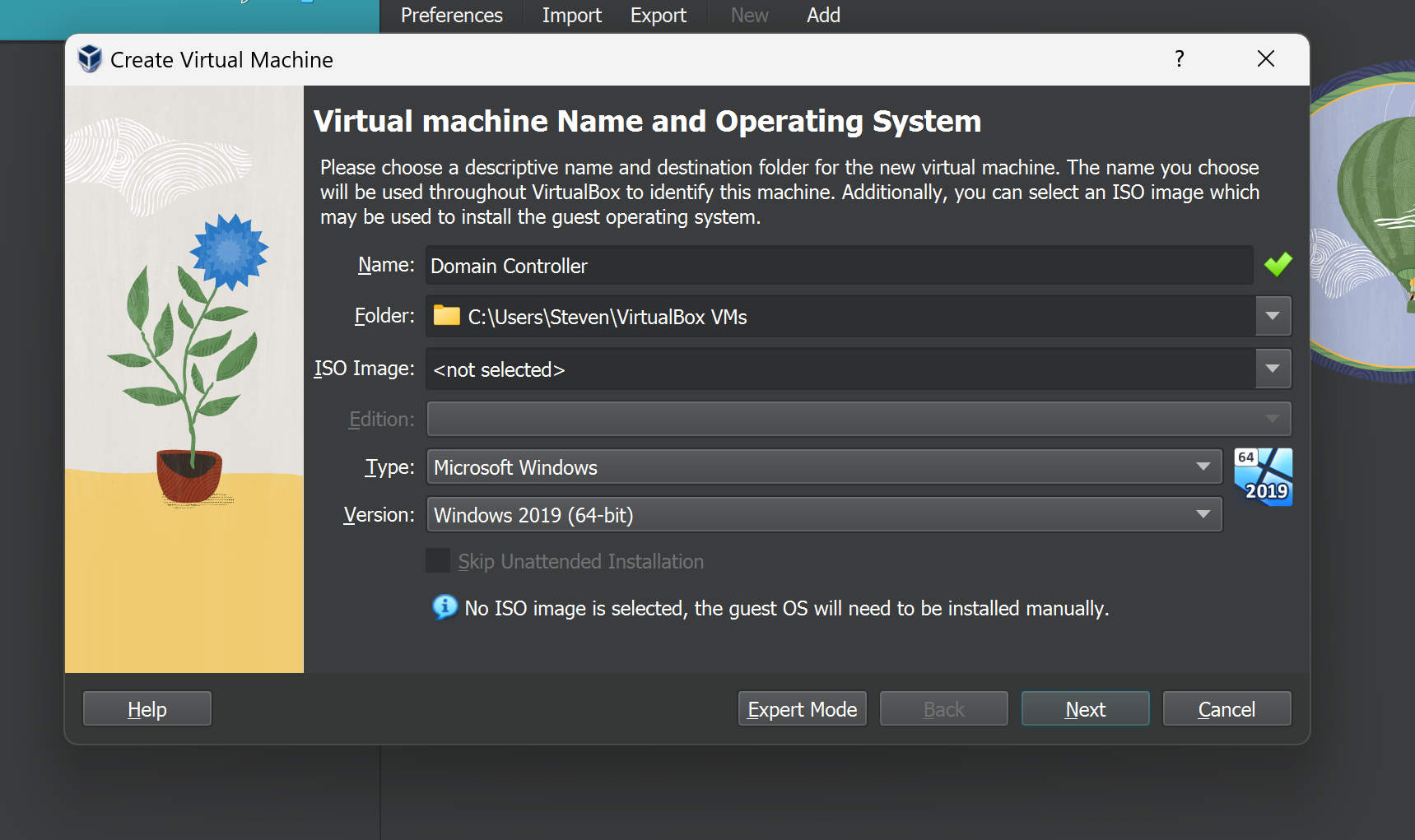 Creating new VM for Domain Contoller.