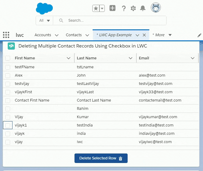 Deleting multiple records dynamically with checkbox on delete button in ...