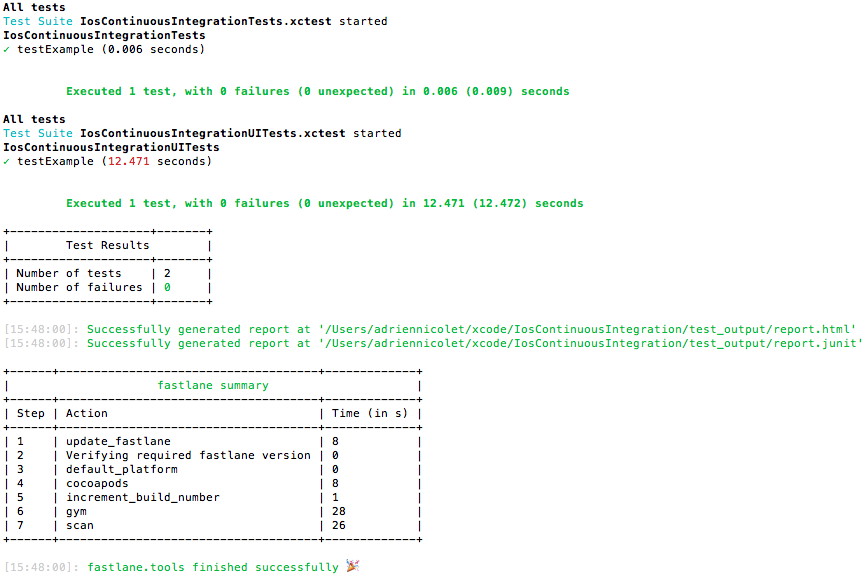 Fastlane console result